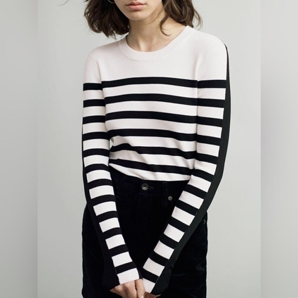 Rag and Bone Sweater Cecilee Merino Wool Striped Black White Size Small Top